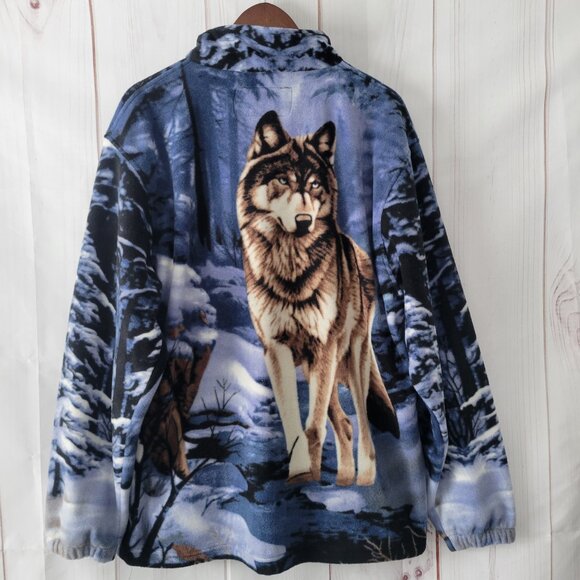 Y2K Trail Crest Outdoorsmen Men’s XL Wolves Nature Full Zip Fleece Jacket, NWT - Picture 2 of 6